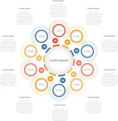 Wall Mural - Modern Infographic design elements for your business data with 10 options, parts, steps, timelines or processes, Circle round concept. Vector Illustration.