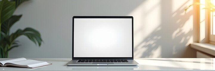 a modern desk with a laptop displaying an e-commerce website homepage