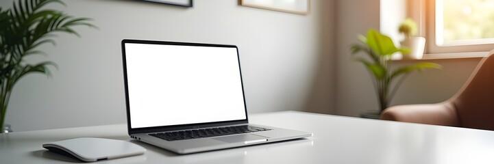 a modern desk with a laptop displaying an e-commerce website homepage