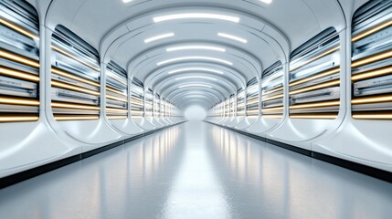 Poster - Futuristic Architectural Corridor with Symmetrical Lighting and Metallic Finishes