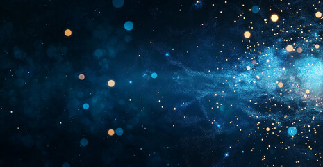 Wall Mural - Cosmic Dance: A mesmerizing abstract background of swirling blue nebulae, punctuated by scattered golden and blue bokeh lights. The composition evokes a sense of cosmic wonder.