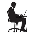 © Design Spread - A businessman using a laptop in an office silhouette vector illustration