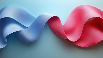 Canvas Print - Abstract blue and pink ribbon waves.