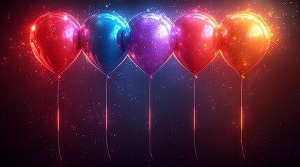 Wall Mural - 5 balloons flying upwards, brightly coloured areas, neon trim