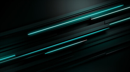Wall Mural - simple black geometric shapes and green neon lights arranged in a slanted manner.