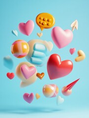 Leinwandbilder - Floating 3D chat bubbles and colorful hearts create a vibrant digital conversation in a whimsical setting. Generative AI