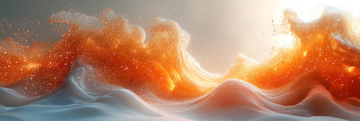 Poster - Geometric swirl of hex shapes trailing from the temple downward, emphasizing a luminous, gradient complexion on a soft cream background,