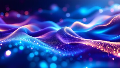 Aufkleber - Digital waveforms in blue and purple, abstract background. Abstract digital background with flowing waves in vibrant blue and purple hues.  Radiant lighting, flowing motion, deep textures