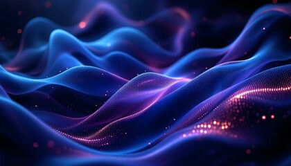 Aufkleber - Digital waveforms in blue and purple, abstract background. Abstract digital background with flowing waves in vibrant blue and purple hues.  Radiant lighting, flowing motion, deep textures