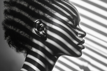 Leinwandbilder - Frontal and side-view silhouettes in fine black lines, overlapping subtly on a desaturated background,