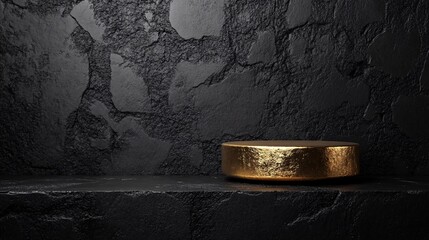 Sticker - Elegant gold disc on a textured dark surface in a minimalist setting