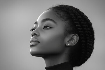 Leinwandbilder - Side profile outlined in a thick black stroke, with faint partial silhouettes drifting outward on a calm taupe setting,