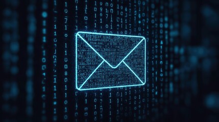 glowing digital envelope symbolizing secure email communication in a binary world