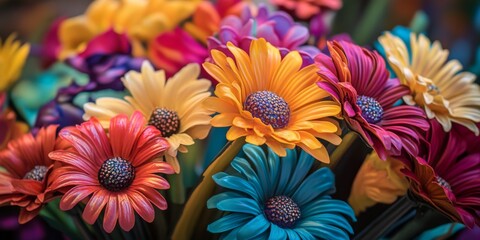 Sticker - Vibrant and stunning colors of plastic flowers create an eye catching display, showcasing the beauty of plastic flowers in a delightful arrangement filled with bright hues and charm.