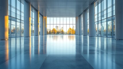 Wall Mural - Empty, bright hall with large windows.