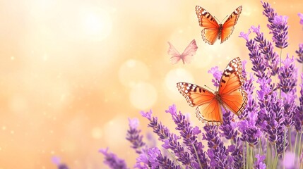 Sticker - Butterflies flutter above lavender flowers in a tranquil garden setting