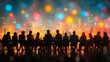 © CreativeIMGIdeas - City Lights, Unified Dreams: Silhouettes of a diverse group of individuals gather around a table, their backs turned towards the viewer.