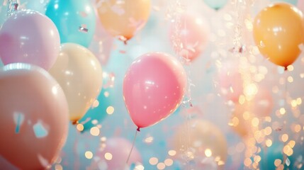 Poster - Colorful balloons and festive lights create a vibrant atmosphere for celebrations and joyful gatherings throughout the year. Generative AI
