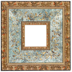 Wall Mural - Empty ornate gold and turquoise picture frame isolated cutout on a transparent background.