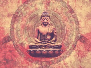 Wall Mural - mandala background with buddha in the center, intricate patterns in warm tones capturing spiritual h