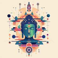 Wall Mural - sacred mandala featuring a serene buddha, balanced and symbolic, flat design illustration