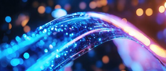 Wall Mural - shimmering blue and orange light trails with sparkling effects create vibrant atmosphere