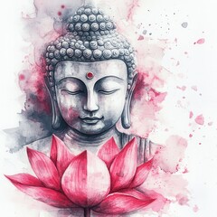 Wall Mural - serene buddha and lotus, delicate details, sacred presence, watercolor style