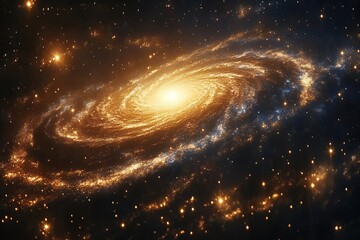 Wall Mural - celestial art featuring luminous spiral galaxy with brilliant star clusters and cosmic dust in deep 