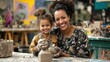 © ADD PHOTO - Loving Mother and Daughter Exploring Creativity in Vibrant Art Studio