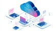 © ADD PHOTO - Isometric of Cloud Computing and Data Storage Technology in Modern Office Environment