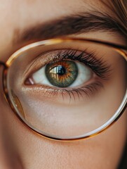 Aufkleber - Close up of a female eye wearing vision correction glasses, showcasing detail and clarity under natural light. Generative AI