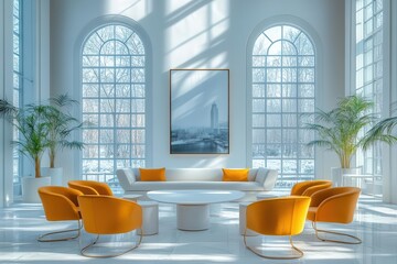 Wall Mural - contemporary open plan office interior minimalist corporate meeting space with natural light and professional business environment design