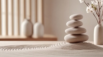 Poster - Balanced Zen inspired Pebble Arrangement for Tranquil Spa like Ambiance