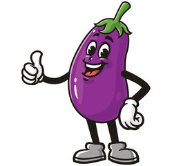 Wall Mural - Eggplant with thumb up pose,        Cartoon Character Mascot Illustration Vector Clip-art Hand-drawn Logo Design