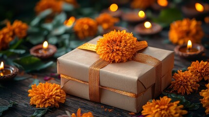 Sticker - Gift with marigold, candle lights.