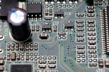 Wall Mural - Fragment of the printed circuit board of the processor with SMD components