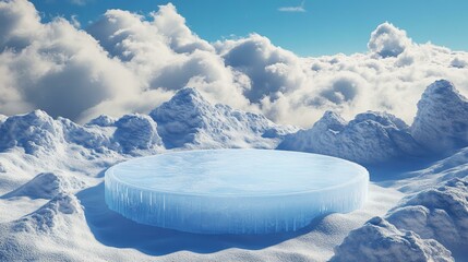 Canvas Print - Frozen Ice Platform on Snowy Mountain Peaks