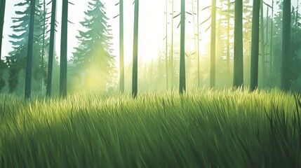 Canvas Print - Forest Meadow Sunrise Illustration