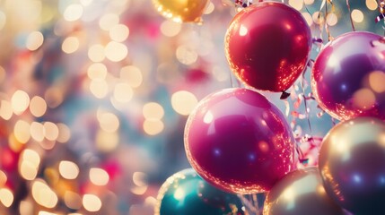 Aufkleber - Colorful festive balloons and sparkling lights creating a joyful atmosphere for celebrations and gatherings. Generative AI