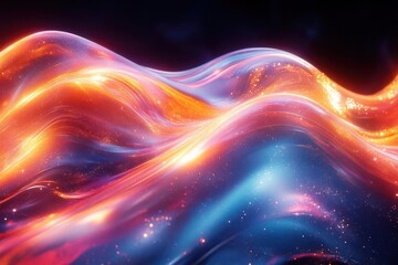 Wall Mural - dynamic 3d abstract composition with flowing liquid metal forms and prismatic light effects in deep 