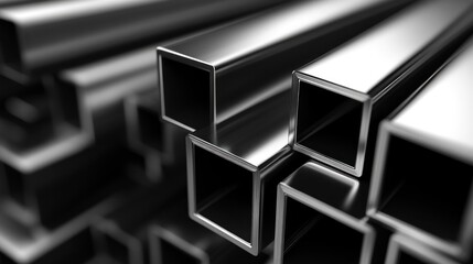 Wall Mural - Stack of Shiny Square Metal Pipes