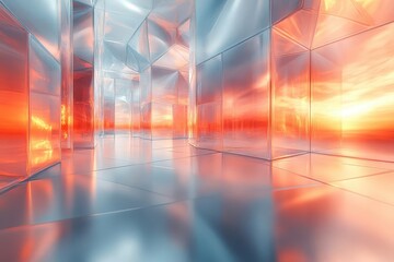 Wall Mural - dynamic 3d glass geometric composition with refracted light and transparent layers creating modern a