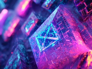 Wall Mural - Abstract Neon Crystals Glowing Brightly