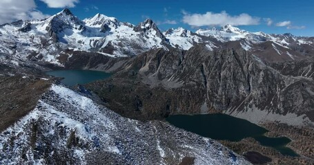 Sticker - Aerial footage of beautiful high altitude mountains and lakes landscape