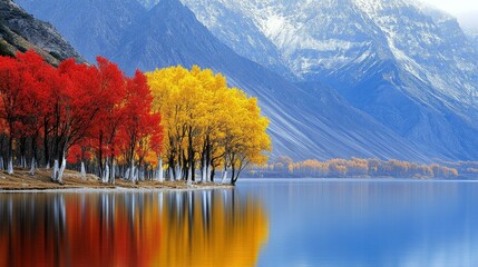 Canvas Print - Autumn Colors Reflecting on a Mountain Lake