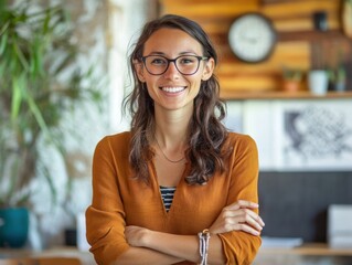 Aufkleber - Young entrepreneur confidently presenting in a modern office environment with a professional demeanor