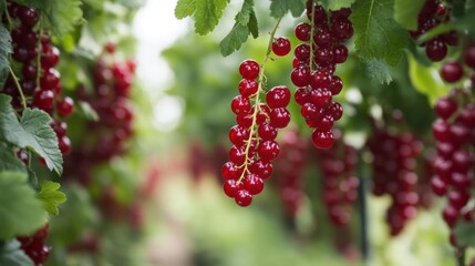 Wall Mural - Ripe Red Currants Hanging from a Branch