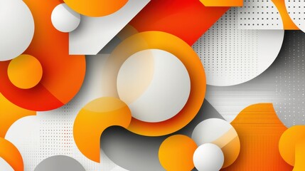 Poster - Vibrant Abstract Geometric Shapes Composition in Orange and White Tones