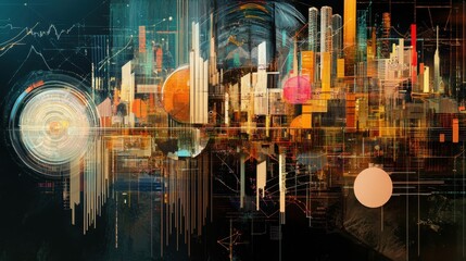 Poster - Futuristic real estate composition merged with investment charts and property growth indicators