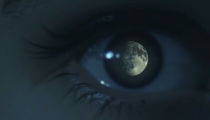 Wall Mural - Close up of eye reflecting full moon in dark sky